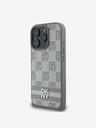 DKNY DKNY PU kožený zadný kryt s károvaným vzorom a pruhmi pre iPhone 16 Pro béžový