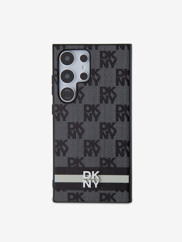 DKNY DKNY PU kožený zadný kryt so šachovnicovým vzorom a pruhmi pre Samsung Galaxy S24 Ultra Black