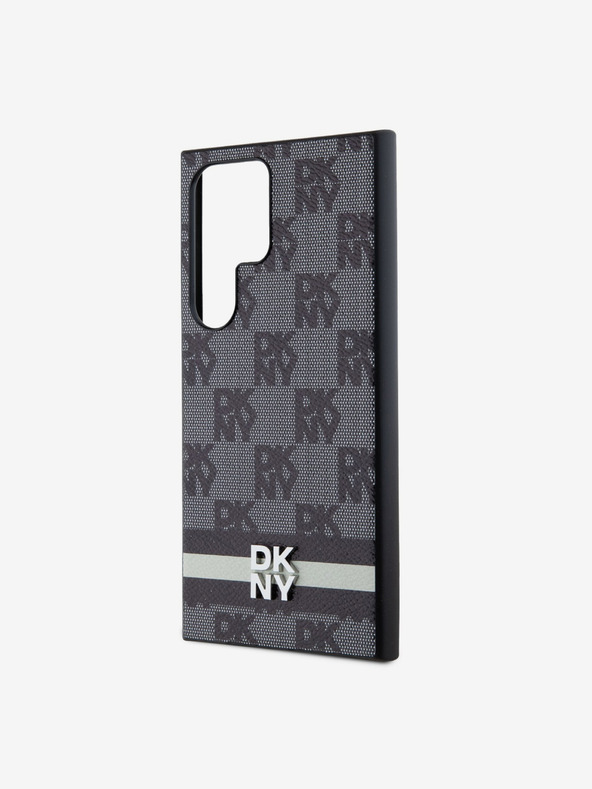 DKNY DKNY PU kožený zadný kryt so šachovnicovým vzorom a pruhmi pre Samsung Galaxy S24 Ultra Black