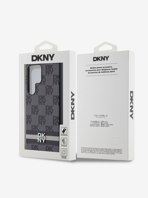 DKNY DKNY PU kožený zadný kryt so šachovnicovým vzorom a pruhmi pre Samsung Galaxy S24 Ultra Black