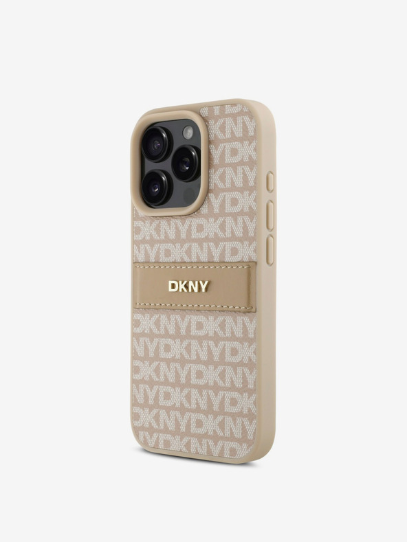 DKNY DKNY PU kožený zadný kryt s opakujúcim sa vzorom s tónovým pruhom pre iPhone 16 Pro Max ružový