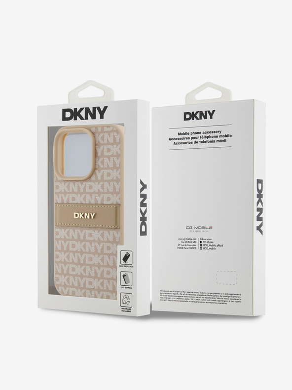 DKNY DKNY PU kožený zadný kryt s opakujúcim sa vzorom s tónovým pruhom pre iPhone 16 Pro Max ružový