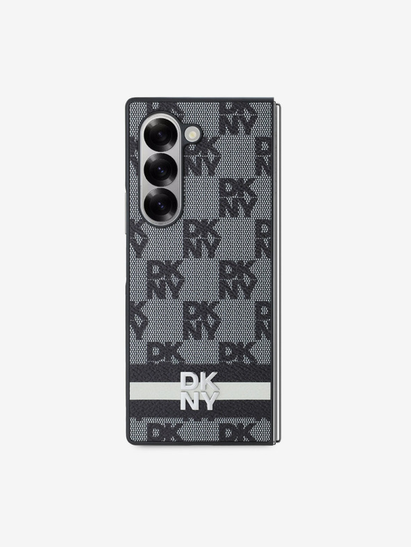 DKNY DKNY PU kožený károvaný zadný kryt so vzorom a pruhmi pre Samsung Galaxy Z Fold 6 čierny