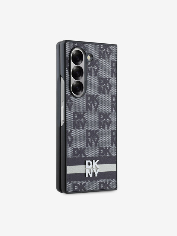 DKNY DKNY PU kožený károvaný zadný kryt so vzorom a pruhmi pre Samsung Galaxy Z Fold 6 čierny