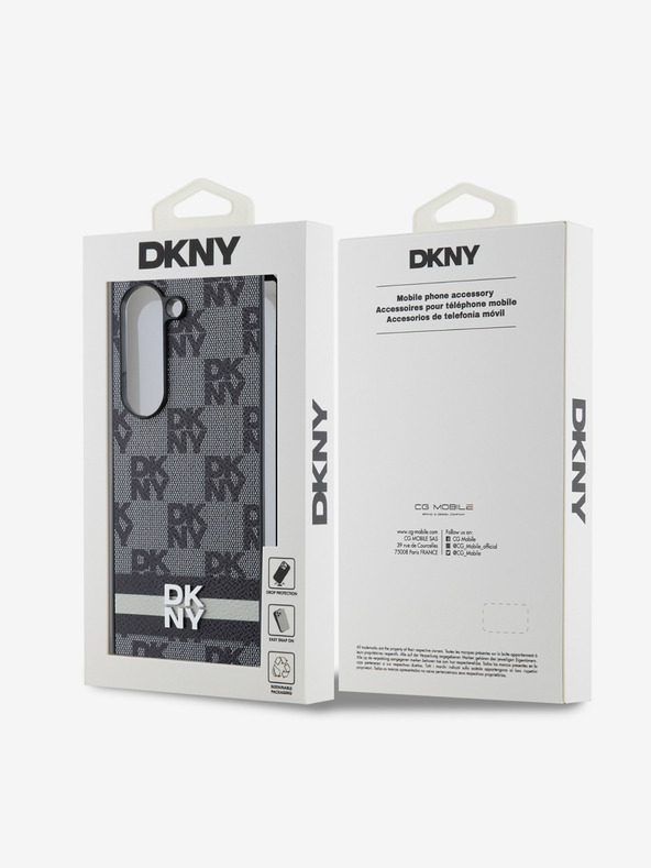 DKNY DKNY PU kožený károvaný zadný kryt so vzorom a pruhmi pre Samsung Galaxy Z Fold 6 čierny