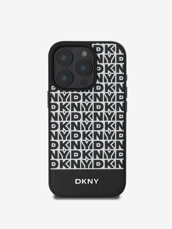 DKNY DKNY PU kožený zadný kryt MagSafe Repeat Pattern Bottom Stripe pre iPhone 16 Pro Max Black
