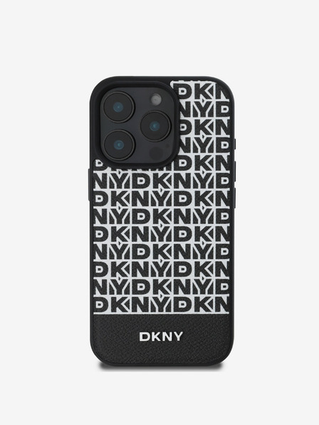 DKNY DKNY PU kožený zadný kryt s opakovaným vzorom a spodným pruhom MagSafe pre iPhone 16 Pro čierny