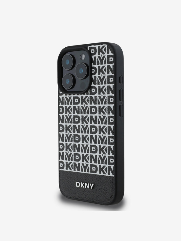 DKNY DKNY PU kožený zadný kryt s opakovaným vzorom a spodným pruhom MagSafe pre iPhone 16 Pro čierny