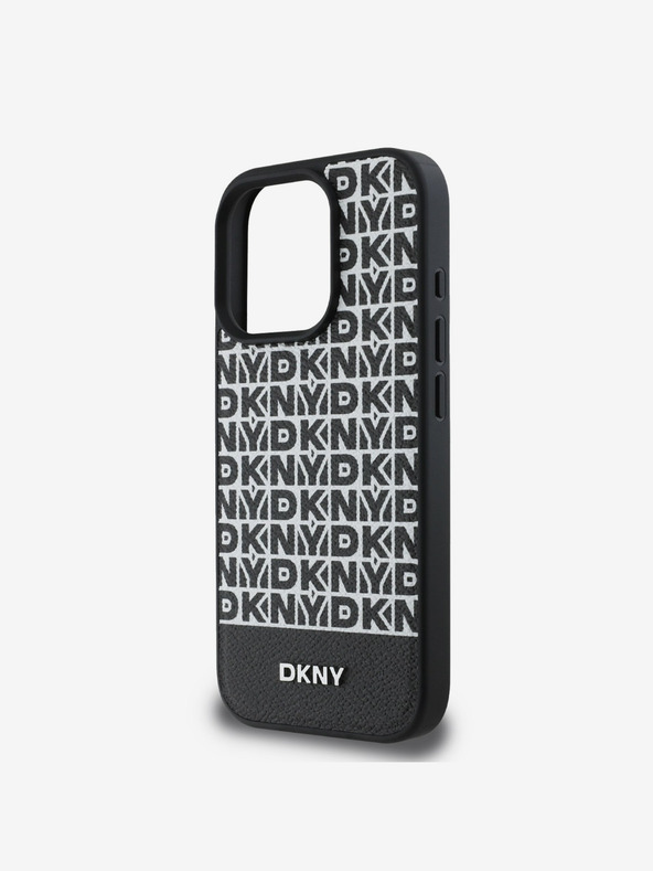 DKNY DKNY PU kožený zadný kryt s opakovaným vzorom a spodným pruhom MagSafe pre iPhone 16 Pro čierny