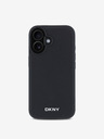 DKNY DKNY PU kožený strieborný zadný kryt s kovovým logom Magsafe pre iPhone 16 čierny
