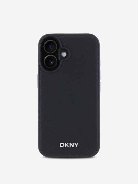DKNY DKNY PU kožený strieborný zadný kryt s kovovým logom Magsafe pre iPhone 16 čierny