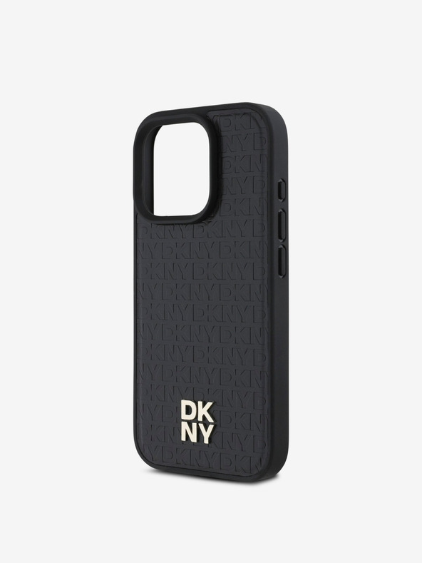 DKNY DKNY PU kožený zadný kryt s opakujúcim sa vzorom Stack Logo MagSafe pre iPhone 16 Pro Max čierny