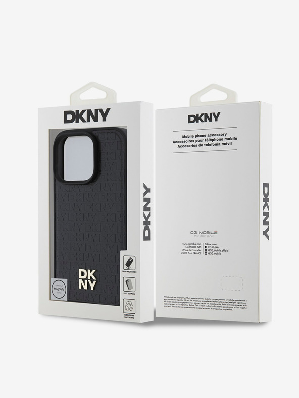 DKNY DKNY PU kožený zadný kryt s opakujúcim sa vzorom Stack Logo MagSafe pre iPhone 16 Pro Max čierny