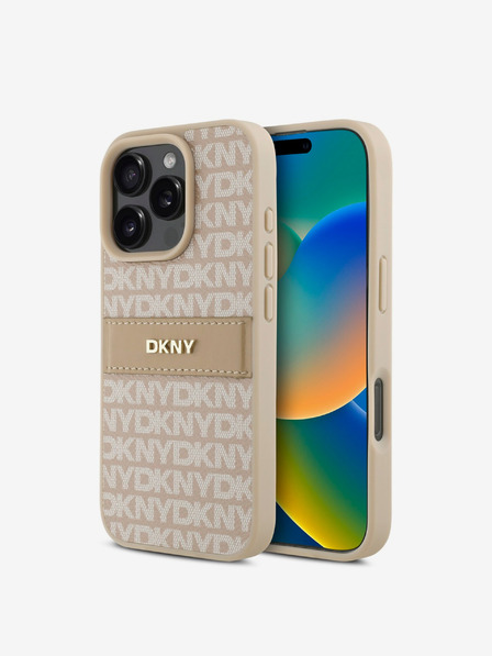 DKNY DKNY PU kožený zadný kryt s opakujúcim sa vzorom Tonal Stripe pre iPhone 16 Pro ružový