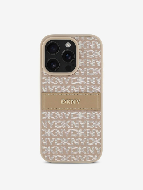 DKNY DKNY PU kožený zadný kryt s opakujúcim sa vzorom Tonal Stripe pre iPhone 16 Pro ružový