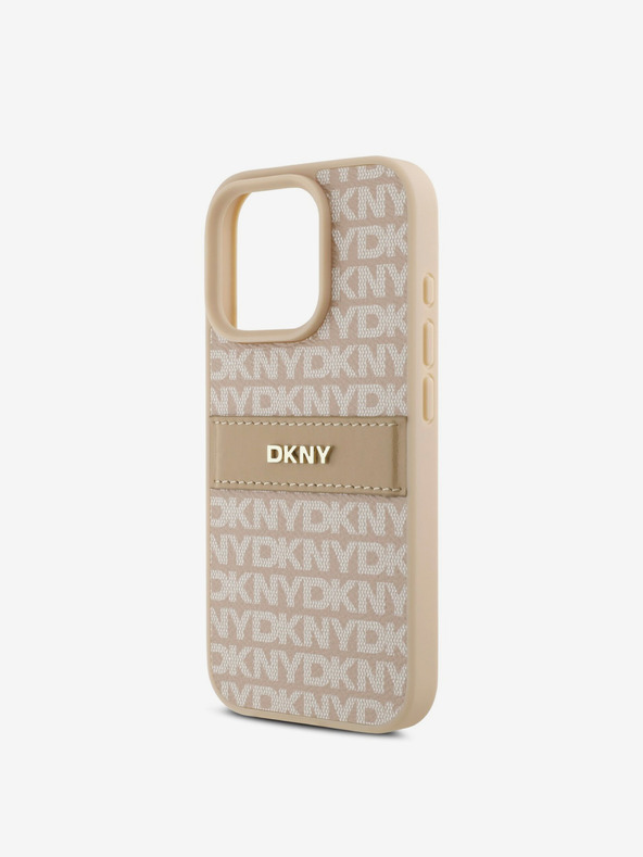 DKNY DKNY PU kožený zadný kryt s opakujúcim sa vzorom Tonal Stripe pre iPhone 16 Pro ružový