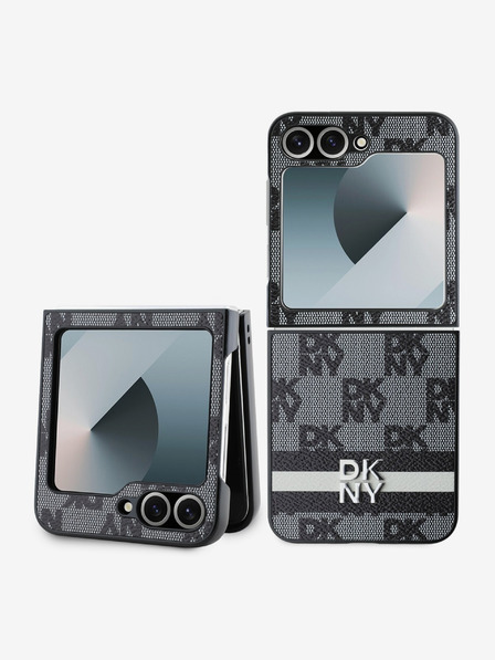 DKNY DKNY PU kožený károvaný zadný kryt so vzorom a pruhmi pre Samsung Galaxy Z Flip 6 čierny