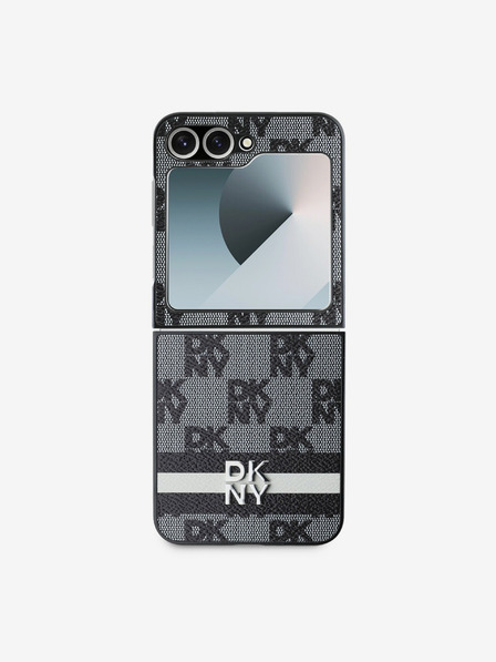 DKNY DKNY PU kožený károvaný zadný kryt so vzorom a pruhmi pre Samsung Galaxy Z Flip 6 čierny