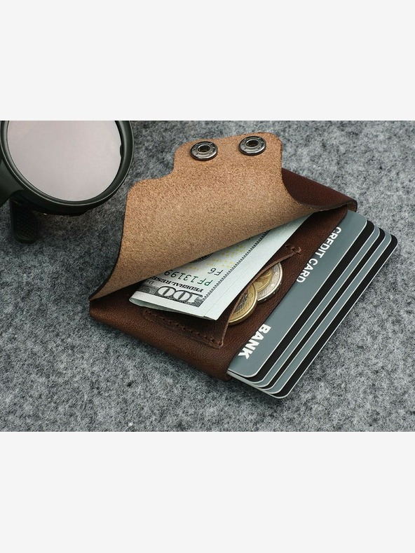 Pularys Pularys Pánska kožená peňaženka a prívesok na kľúče Hnedá darčeková súprava 189414102