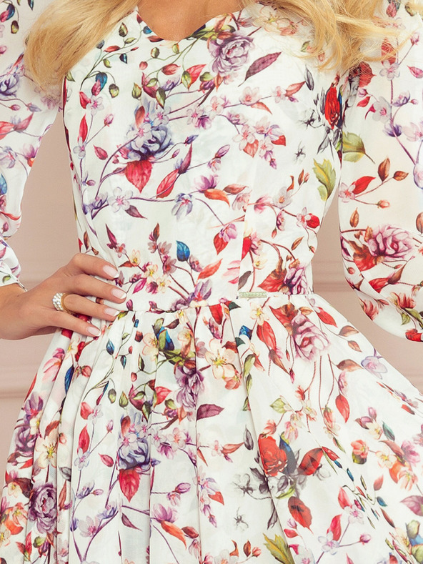 numoco Šaty s výstrihom - farebné kvety na svetlom pozadí Numoco ZOE