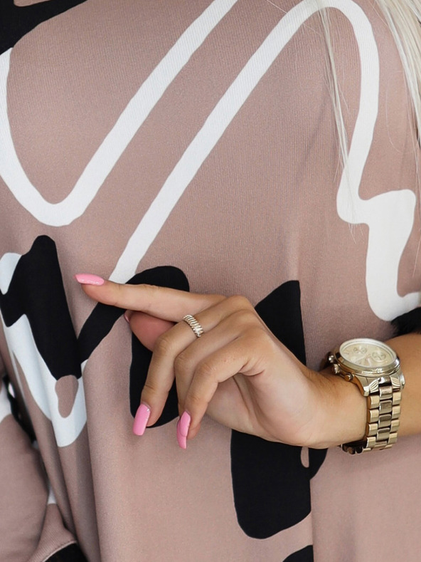 numoco Čipkované svetrové šaty - béžové s čiernobielym vzorom Numoco