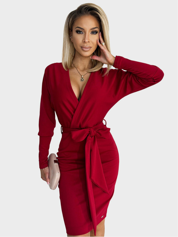 numoco Obálkové šaty s výstrihom na chrbte - bordové Numoco CELIA