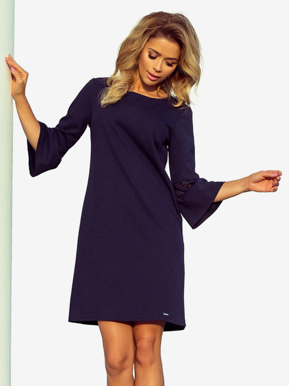 numoco Šaty s čipkovanými rukávmi - tmavomodré Numoco MARGARET