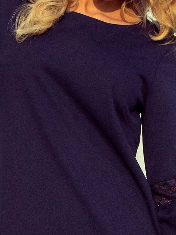 numoco Šaty s čipkovanými rukávmi - tmavomodré Numoco MARGARET