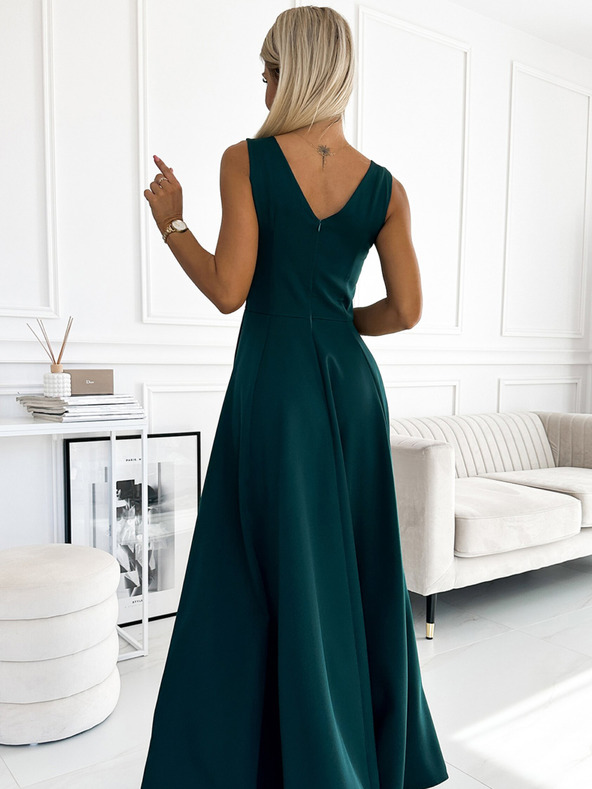 numoco Dlhé elegantné šaty s výstrihom - zelené Numoco CINDY