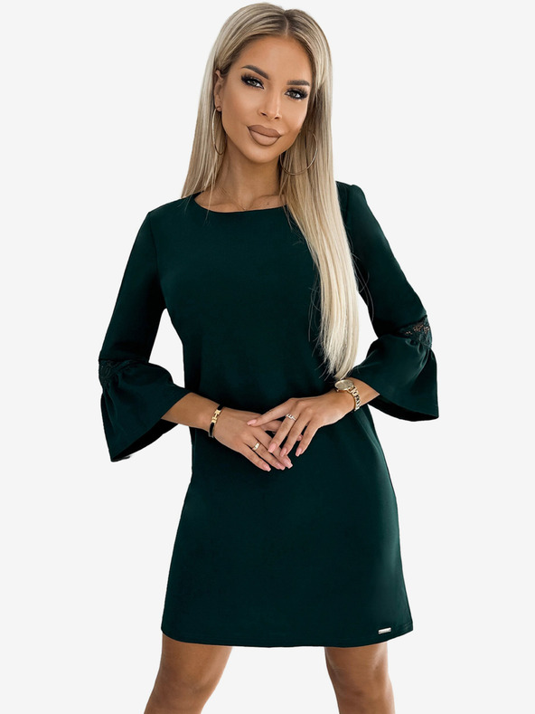 numoco Šaty s čipkovanými rukávmi - tmavozelené Numoco MARGARET