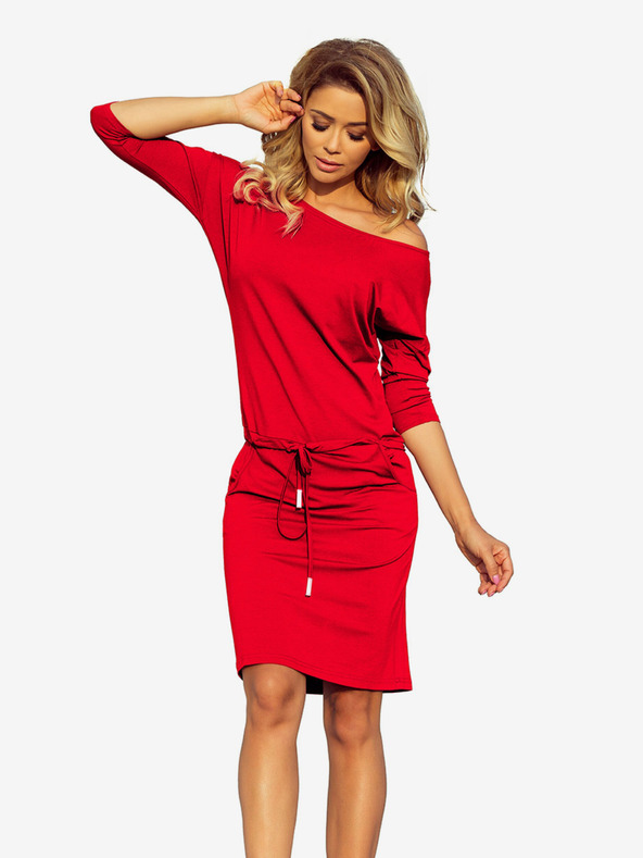 numoco Športové šaty so zaväzovaním a vreckami - červené Numoco