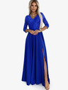 numoco Elegantné čipkované dlhé šaty so srdiečkovým výstrihom - modré Numoco AMBER