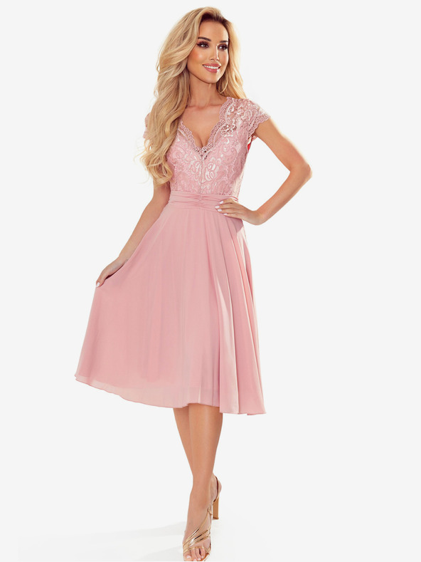 numoco Šifónové šaty s čipkovým výstrihom - špinavoružové Numoco LINDA