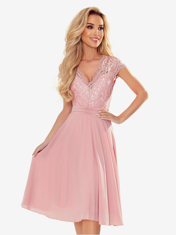 numoco Šifónové šaty s čipkovým výstrihom - špinavoružové Numoco LINDA