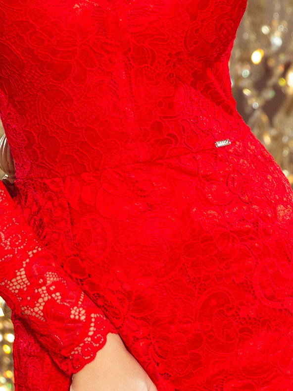 numoco Čipkované šaty s výstrihom - červené Numoco