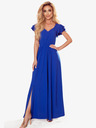 numoco Dlhé šaty s výstrihom a volánmi - modré Numoco LIDIA