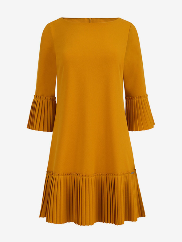 numoco Plisované pohodlné šaty - horčicové Numoco LUCY