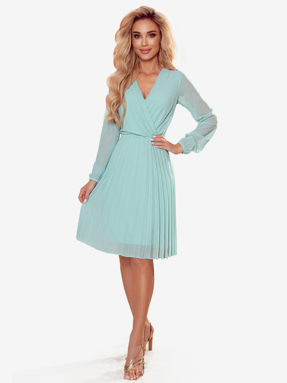 numoco Šaty s dlhým rukávom a skladaným výstrihom - Mint Numoco ISABELLE