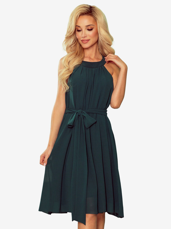 numoco Šifónové šaty so zaväzovaním - zelené Numoco ALIZEE