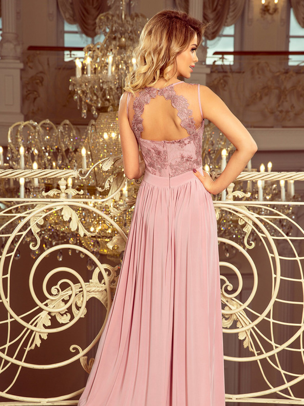 numoco Dlhé šaty s vyšívaným výstrihom - tupé Numoco LEA