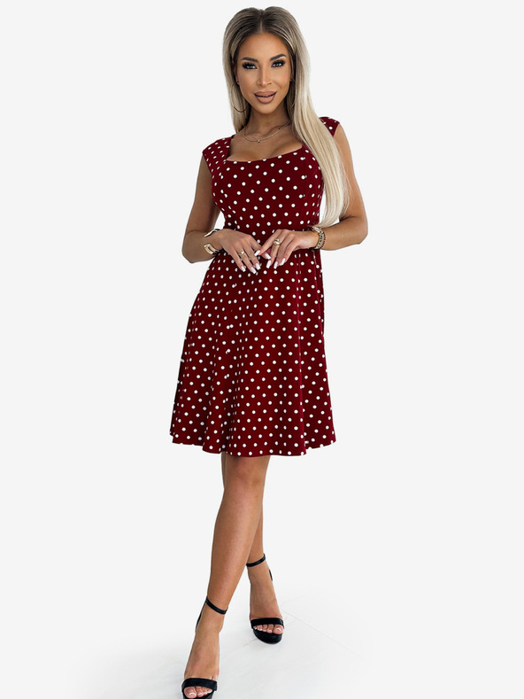 numoco Bavlnené šaty s diamantovým výstrihom - bordové s bodkami Numoco STELLA