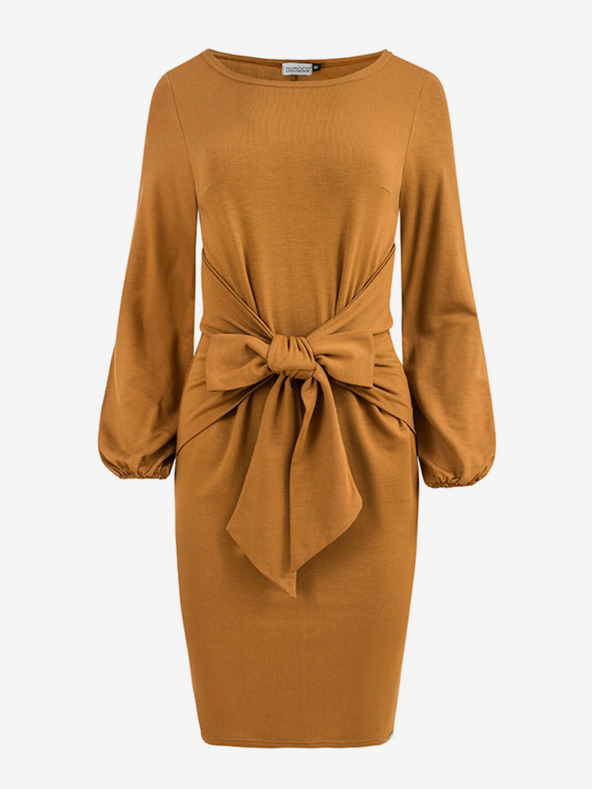 numoco Pohodlné šaty so zaväzovaním v páse - karamelové Numoco JENNY