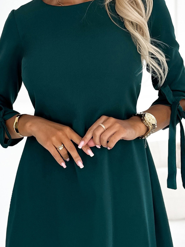 numoco Trapézové šaty s mašľami - zelené Numoco ALICE