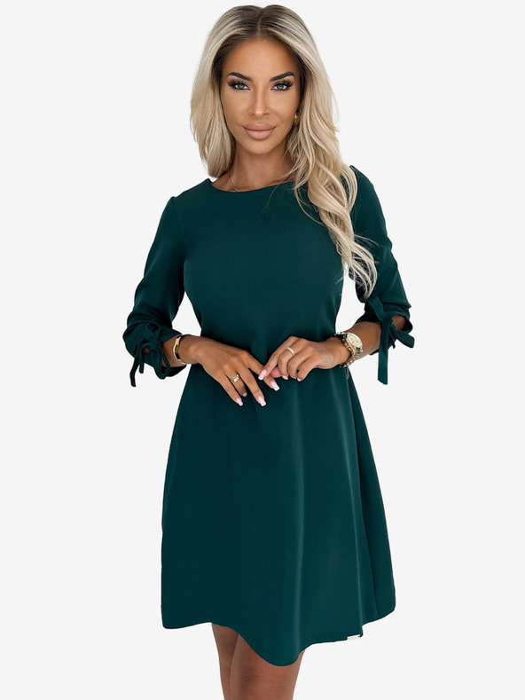 numoco Trapézové šaty s mašľami - zelené Numoco ALICE