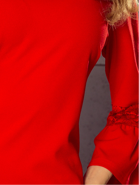 numoco Šaty s čipkovanými rukávmi - červené Numoco MARGARET