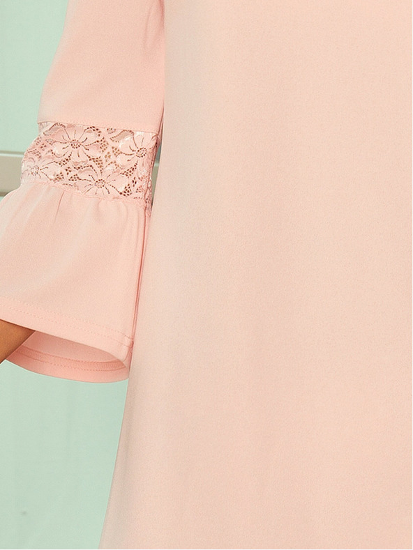 numoco Šaty s čipkovanými rukávmi - pastelovo ružové Numoco MARGARET