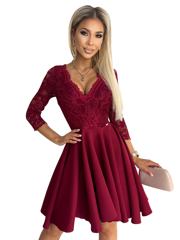 numoco Šaty s dlhším zadným dielom a výstrihom - bordová Numoco NICOLLE