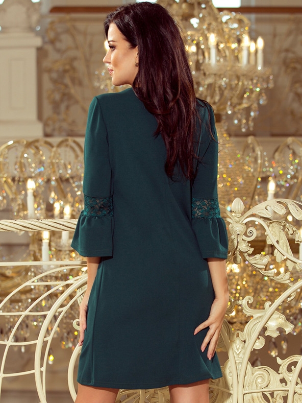 numoco Šaty s čipkovanými rukávmi - tmavozelené Numoco MARGARET