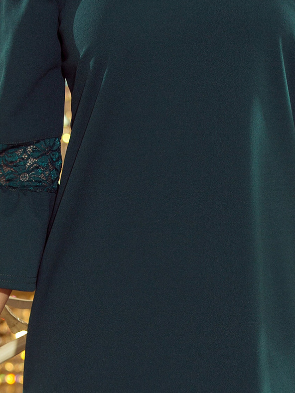 numoco Šaty s čipkovanými rukávmi - tmavozelené Numoco MARGARET