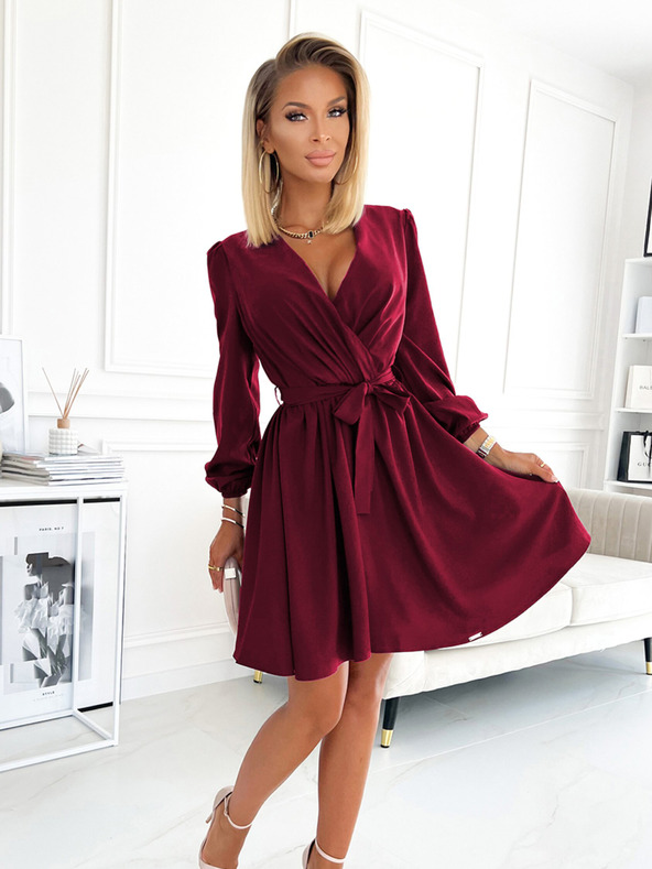 numoco Dámske šaty s výstrihom - bordové Numoco BINDY